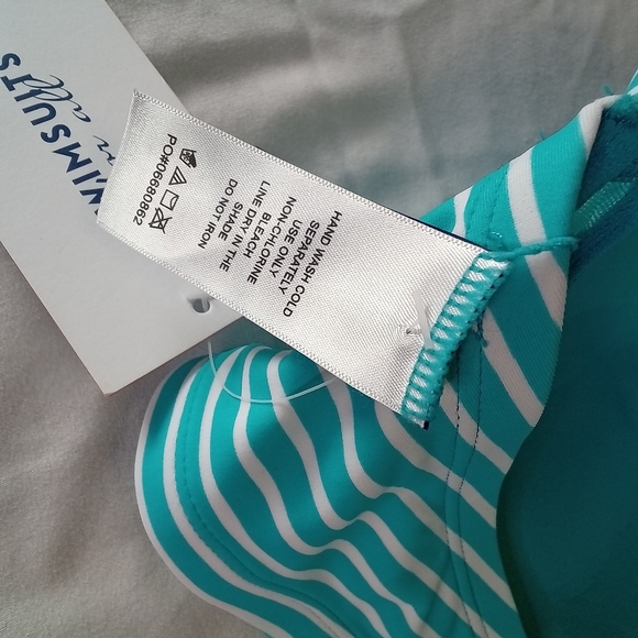 Swimsuits For All NWT Teal White Striped Lined Halter Bikini Top Size 18 - Picture 9 of 9